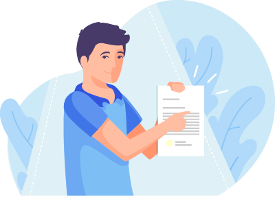 Bild Mann zeigt ein beschriftetes Papier - Bewerbungsbeispiel